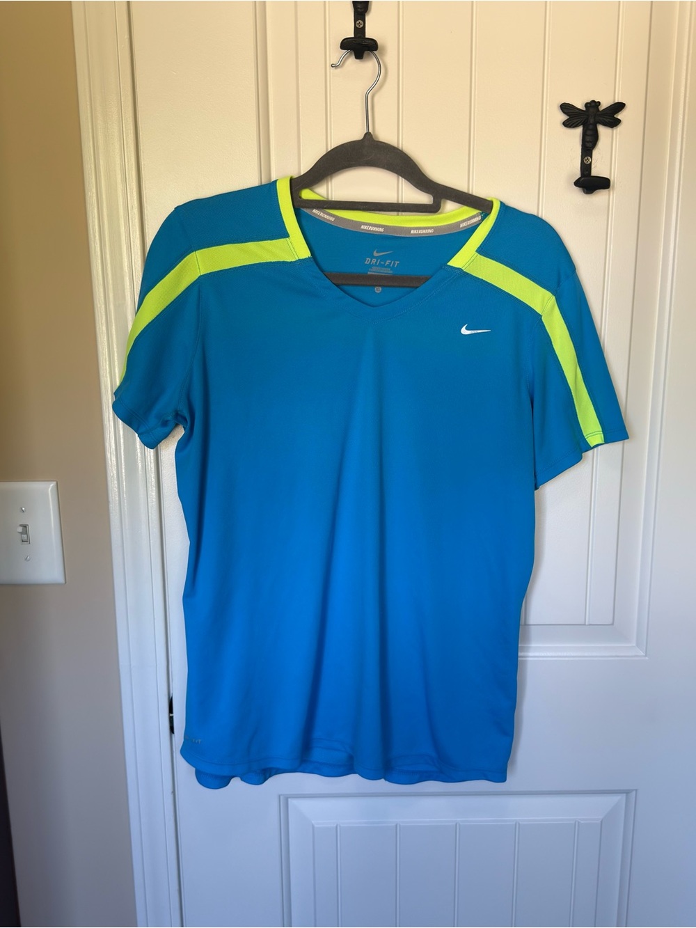 Nike Women’s Blue Short Sleeve Athletic Tee with Lime Accents